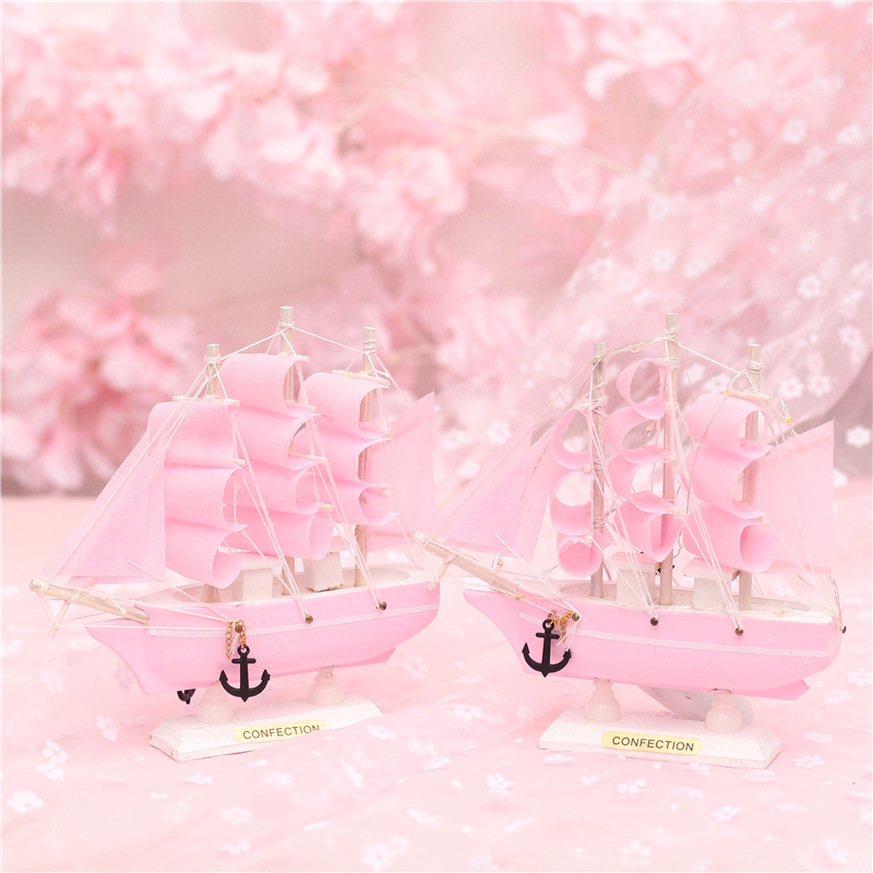 Pink Girl Heart with Lighting Chain Sailing Wooden Ship Model Living Room Partition Wood crafts