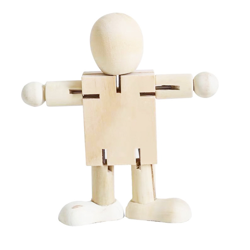 DIY White Body Wooden Robot Deformation Puppet Graffiti Variety Puppet Wood crafts