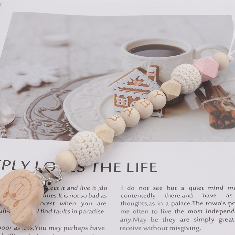 Baby Pacifier Clip Beech Woolen Yarn Ball Wear Baby Comfort Pacifier Clip Baby Baby Wood crafts