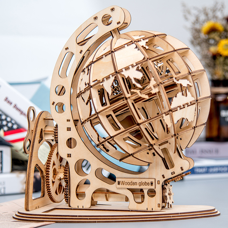 Simulation Ornaments 3D Assembly Earth Instrument Creative DIY Three-Dimensional Assembly Wood Crafts Mechanical Transmission Model Cross-Border
