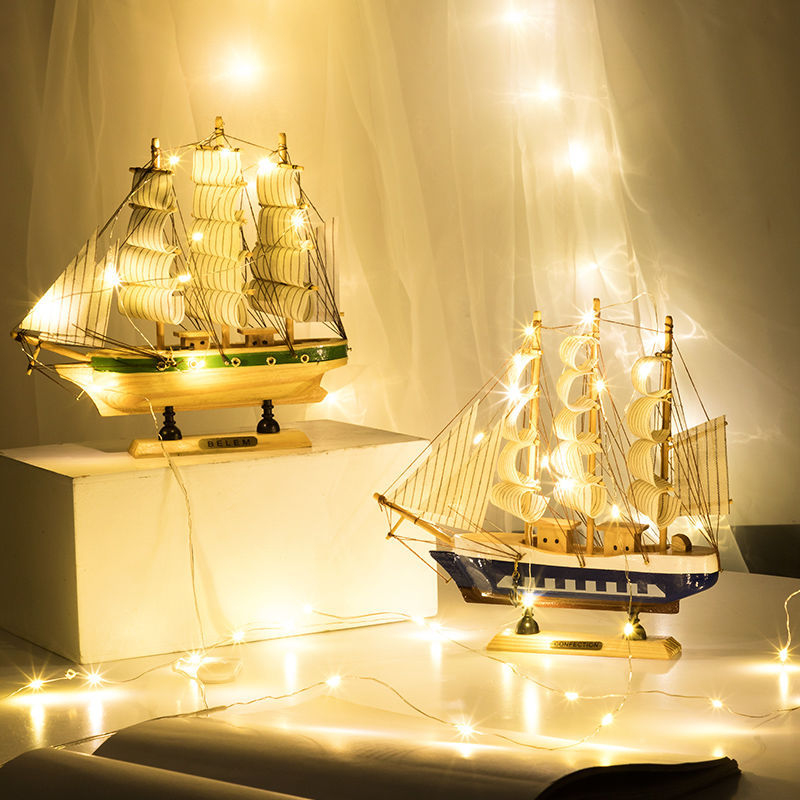 Sailing Boat Model Decoration Emulational Creative Solid Wood Craft Mediterranean Sailboat