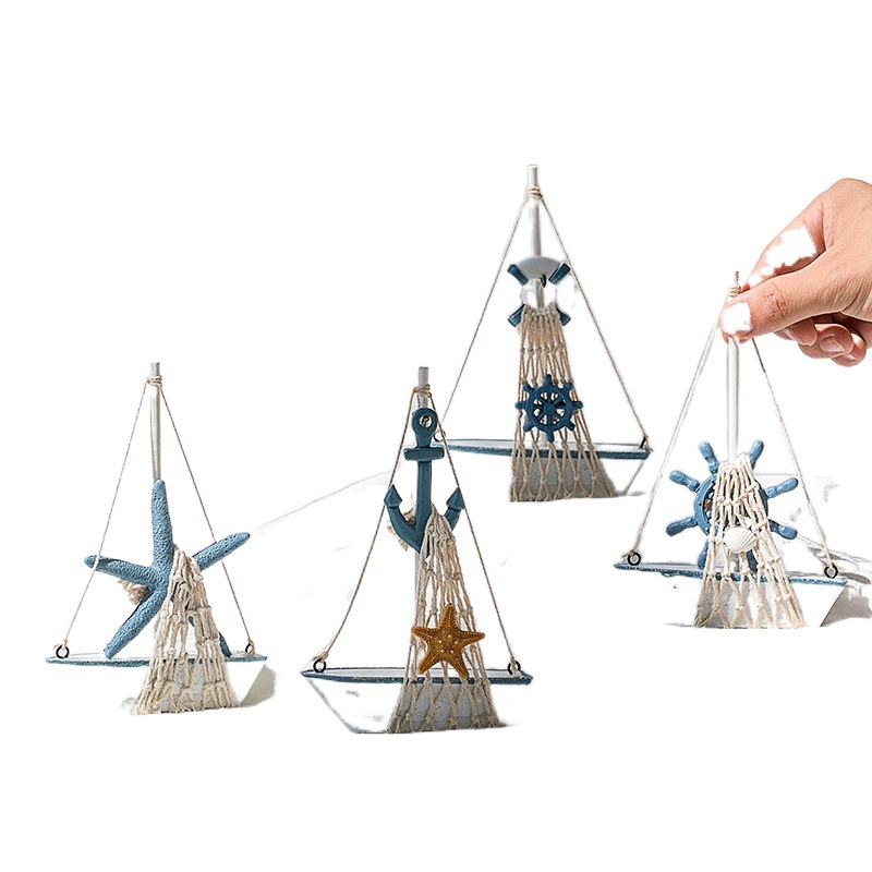 Sailing Boat Model Decoration Emulational Creative Solid Wood Craft Mediterranean Sailboat
