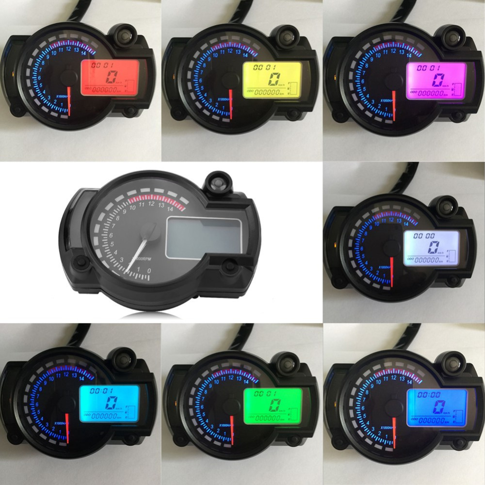 Hot Selling Motorcycle Universal Meter 7 Colors Waterproof Digital LCD Display Speedometer Odometer Tachometer