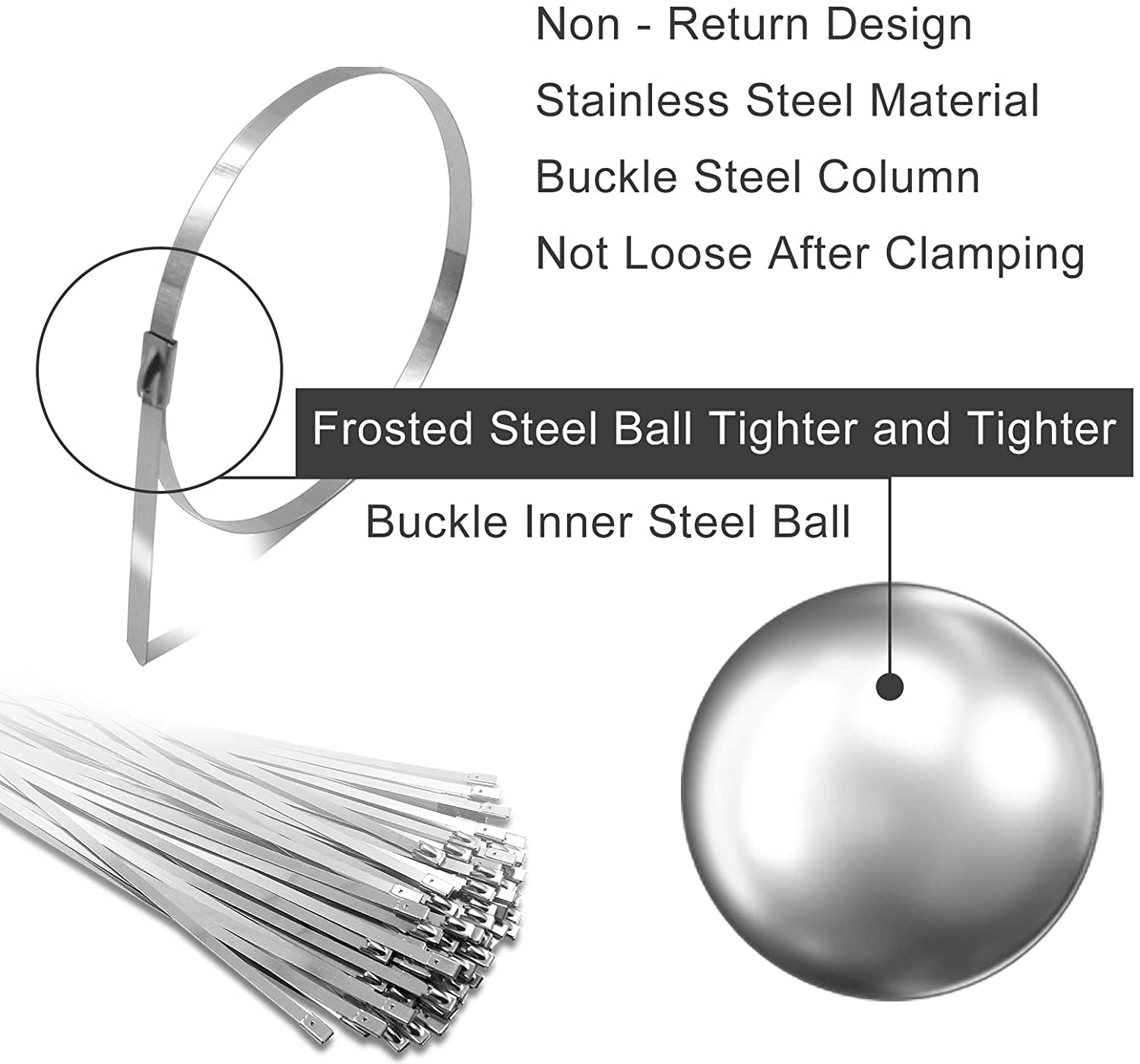 Metal Cable Zip Ties 304 Stainless Steel Smoke Exhausting Cover 12-Inch Multi-Functional Heavy-Duty Self-Locking Cable Ties