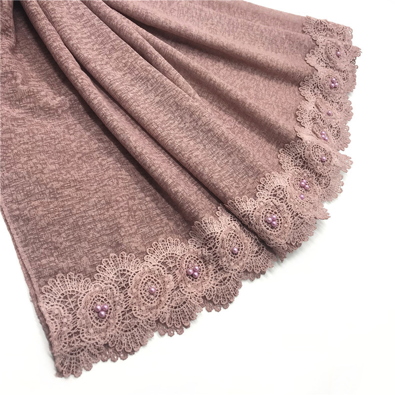 New scarf Pearls Lace flower scarves shawls tassel fashon muslim print hijab scarfs soft muffler foulard luxury brand