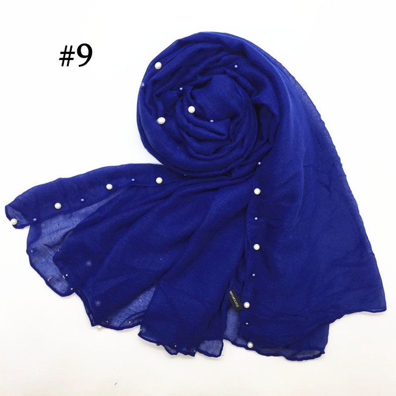 New Pearl Edges Scarf Hijab Solid Colours Shawl Fashion Women Scarves Cotton Shawls brand Wrap Soft Muffler 16 colors 