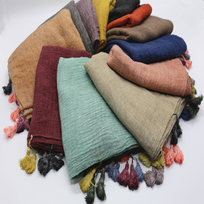 Hot sale plain solid tassels soft foulard muslim hijab women scarf branch  luxury bandana wraps shawls muffler