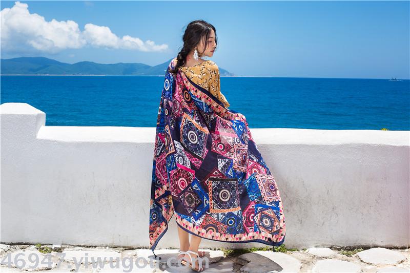 Changeable sun protection shawl scarf muffler multi-function gauze beach towel.