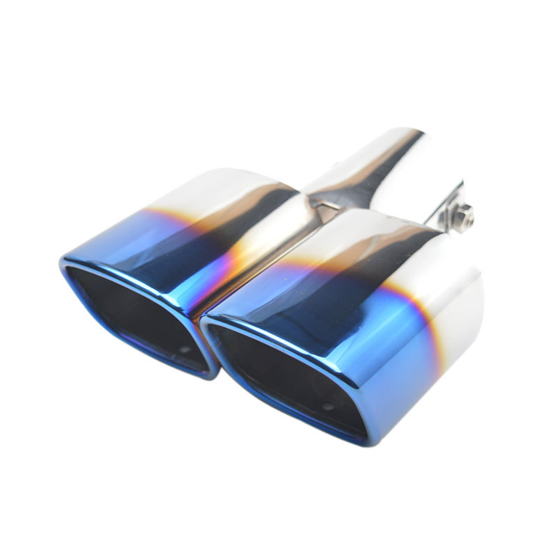 Blue Square Mouth Large Double Row Straight Car Universal Tail Throat One out of Two Muffler Exhaust Pipe Tail Cover