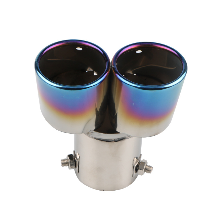 Car Double-Tube Tail Throat Baking Blue Curved Car Exhaust Muffler Flue Oblique Tail Pipe Muffler Modification Supplies
