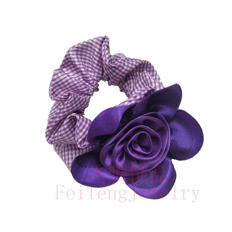 Mesh satin rose five valves ultrasonic big flower and sew lattice head ring