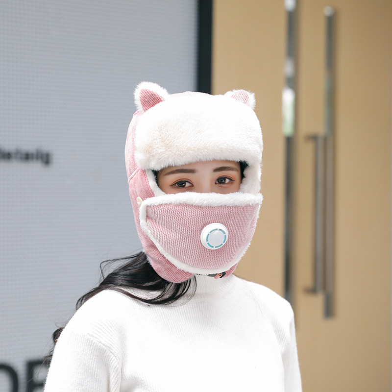 Autumn Fashion Pink Beanie Ushanka Pullover Winter Dome Cat Knitted Hat Breather Valve Ushanka
