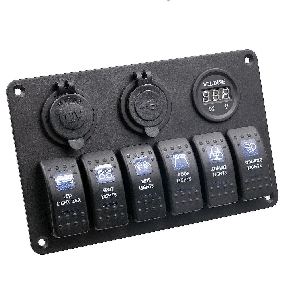 Car RV Wheel Boat 6pin Multi-Function Switch Panel Modified Car USB Cigarette Lighter Seat Digital Display Voltmeter