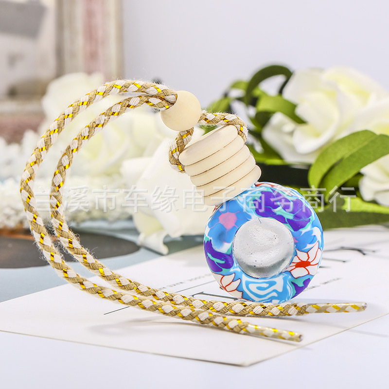 Fragrance Pendant Wheel Soft Pottery Perfume Bottle Car Hanging round Empty Bottle Car Decoration Aromatherapy Bottle