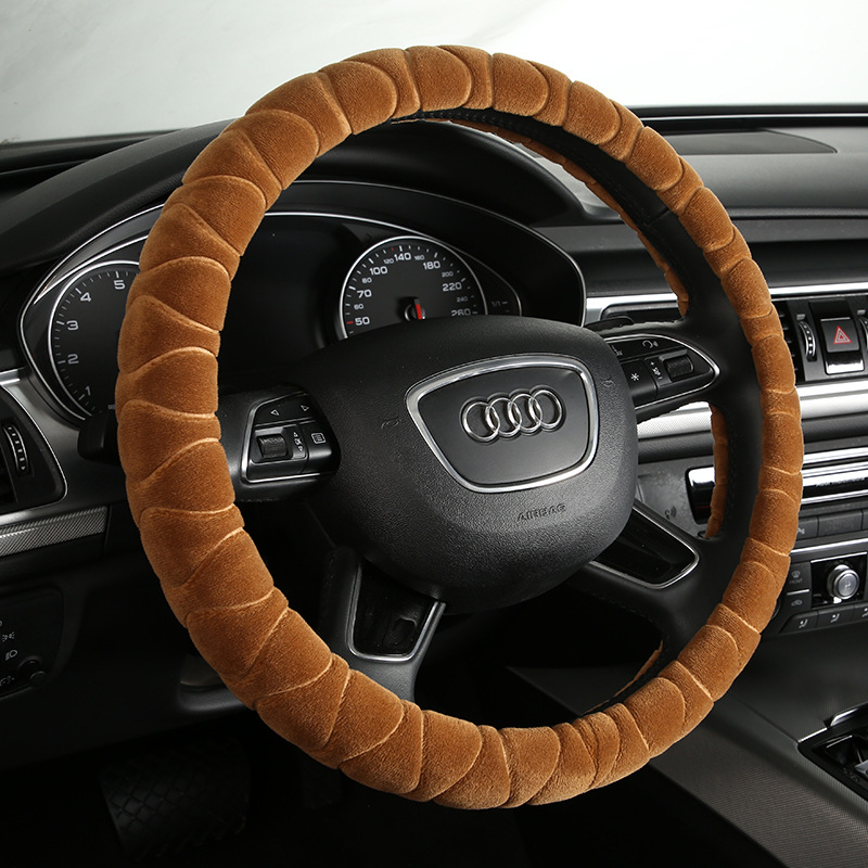 Cross-Border Plush Car Steering Wheel Cover Embossed Eight-Shaped Gourd Environmental Protection Rubber Ring Winter Warm Wear-Resistant Universal Grip Cover