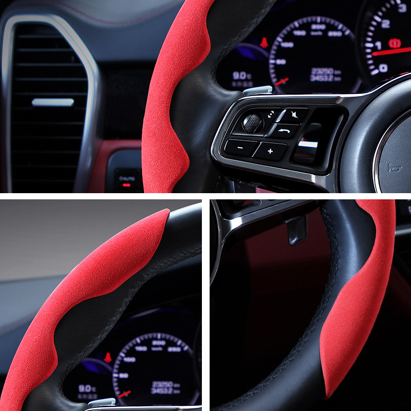 2021 New Suede Car Steering Wheel Cover Four Seasons Applicable Buckle Cover Non-Slip Decorative Steering Wheel Cover in Stock