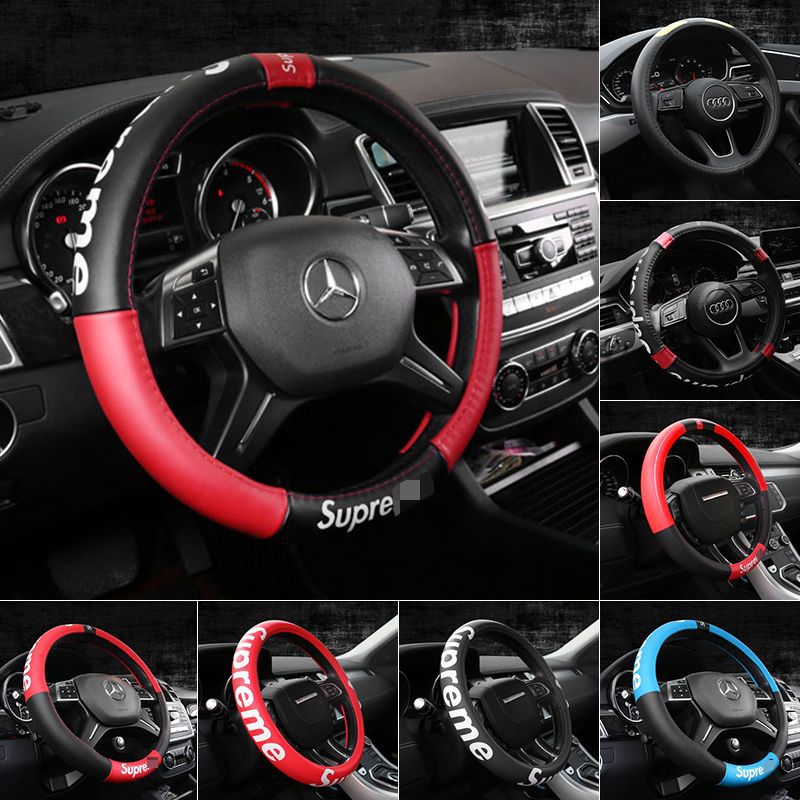 Fashion Brand Car Steering Wheel Cover Genuine Leather Steering Wheel Cover Hand Sewing Wheel Cover Four Seasons Universal Car Steering Wheel Cover Non-Slip Leather Cover