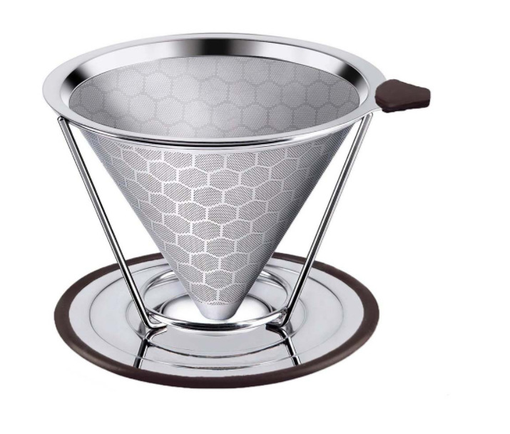 Steel Coffee Filter Screen Double Layer FilterFree Paper Funnel Drip Pourover Coffee Coffee Filter Screen with Bracket