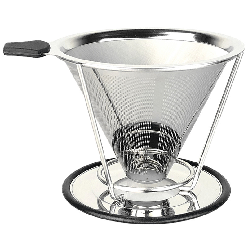 Steel Coffee Filter Screen Double Layer FilterFree Paper Funnel Drip Pourover Coffee Coffee Filter Screen with Bracket