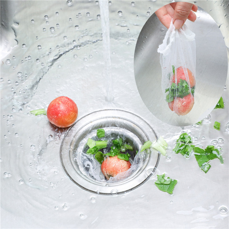 Sink Filter Net Washing Basin Floor Drain Drainage Water Cut Bag Draining Bag Anti-Blocking Garbage Bag 30 Pieces