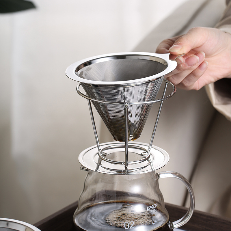 Coffee Filter Screen Tea Dreg Screening Funnel 304 Stainless Steel Double Layer Filter Pourover Coffee Screen