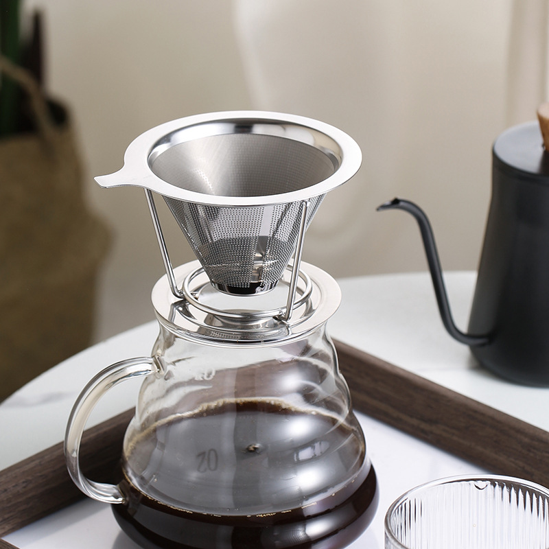 Coffee Filter Screen Tea Dreg Screening Funnel 304 Stainless Steel Double Layer Filter Pourover Coffee Screen