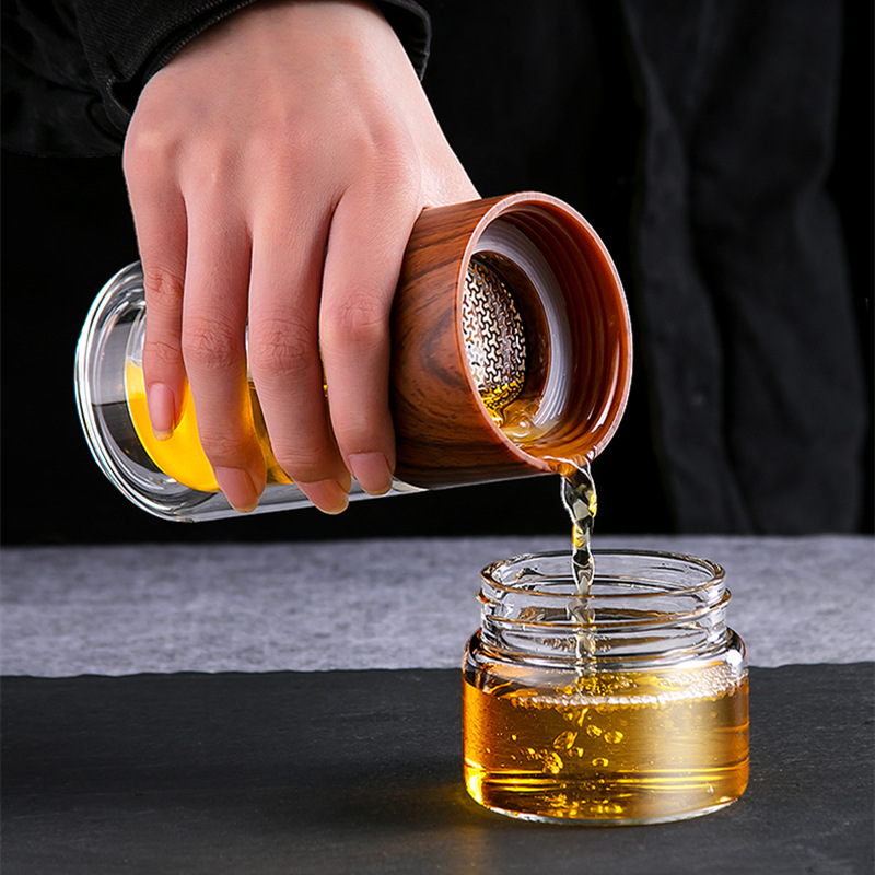 Double Wall HeatResistant Transparent Tea and Water Separation Water Cup Teacup Men&#039;s Business Portable Filtering Cup