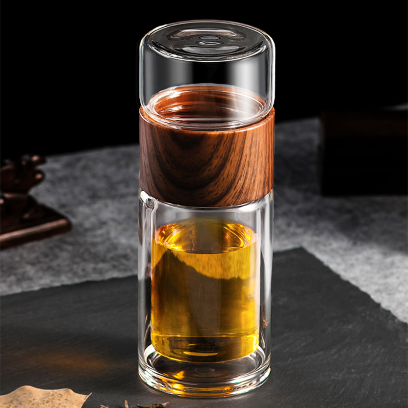 Double Wall HeatResistant Transparent Tea and Water Separation Water Cup Teacup Men&#039;s Business Portable Filtering Cup
