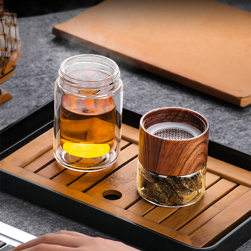 Double Wall HeatResistant Transparent Tea and Water Separation Water Cup Teacup Men&#039;s Business Portable Filtering Cup