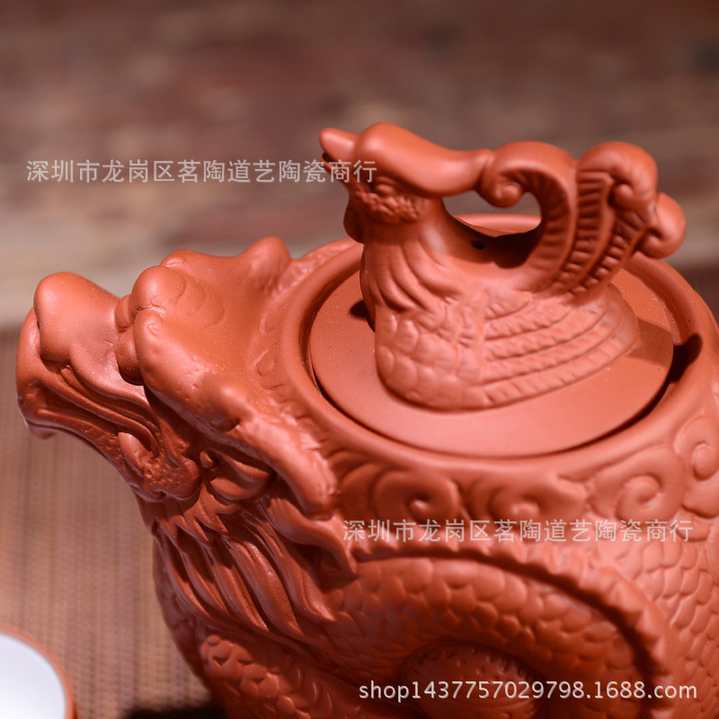 Sand Teapot Large Capacity 550Ml Cinnabar Ceramic TeaPot Filter Purple Sand Dragon and Phoenix Pot Kung Fu Tea Set