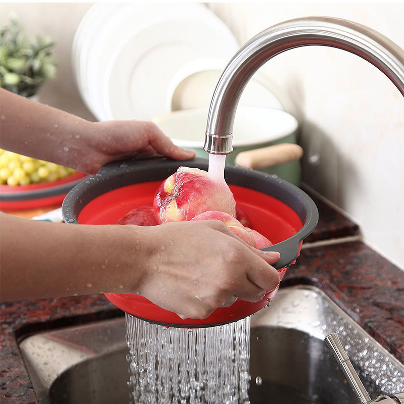 Spot circular folding asphalt basket with hole water filter basket wash basket telescopic fruit basket a substitute