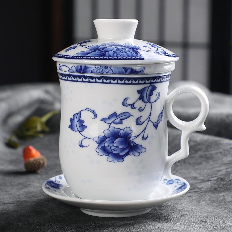 Ceramic Office FourPiece Cup Household Tea Personal Cup with Lid with Filter Practical Cup for Boss Special Offer Whole