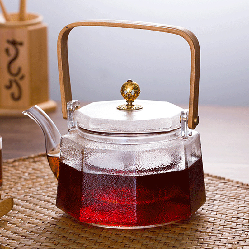 Glass Filter Liner Boiling Teapot Glass Teapot Octagonal Pot JapaneseStyle Hammer Pattern LoopHandled Teapot