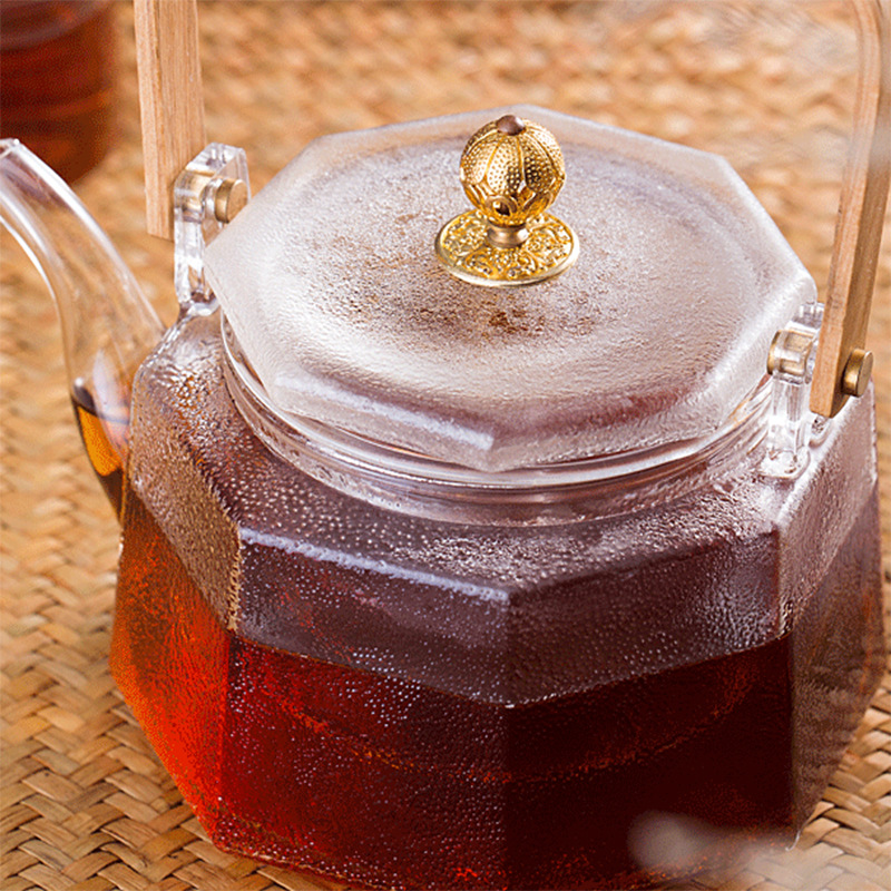 Glass Filter Liner Boiling Teapot Glass Teapot Octagonal Pot JapaneseStyle Hammer Pattern LoopHandled Teapot