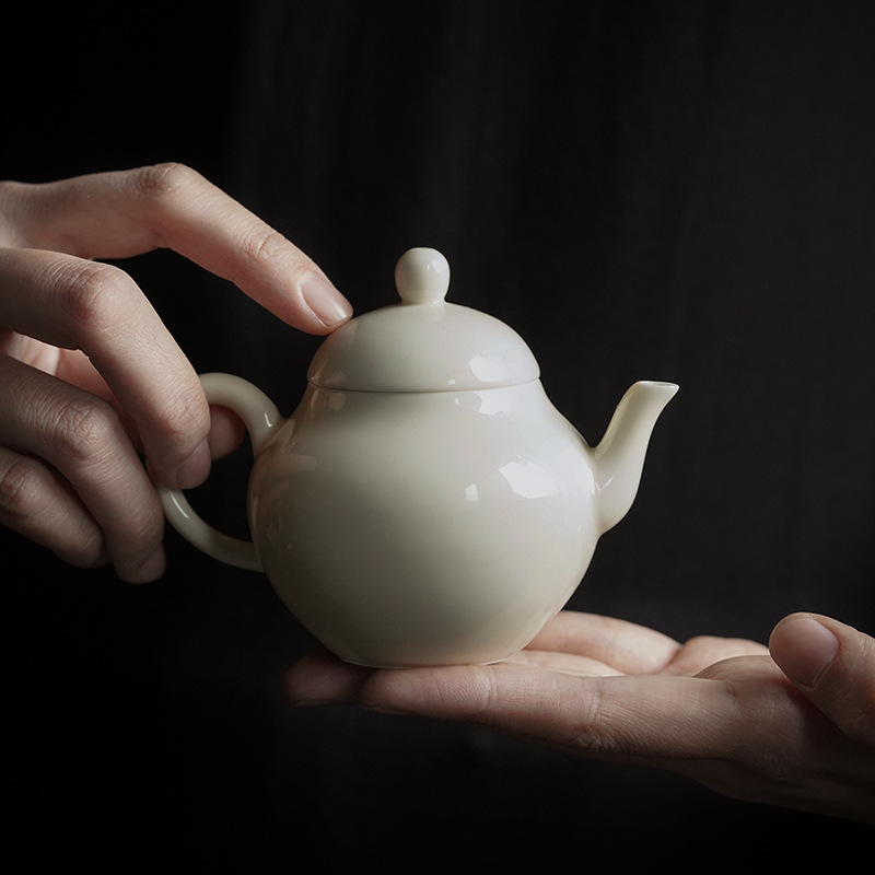 Gray PearShaped Pot Filter Ball Hole Teapot Apricot White Glaze Kung Fu Tea Set Tea Making Device Single Teapot