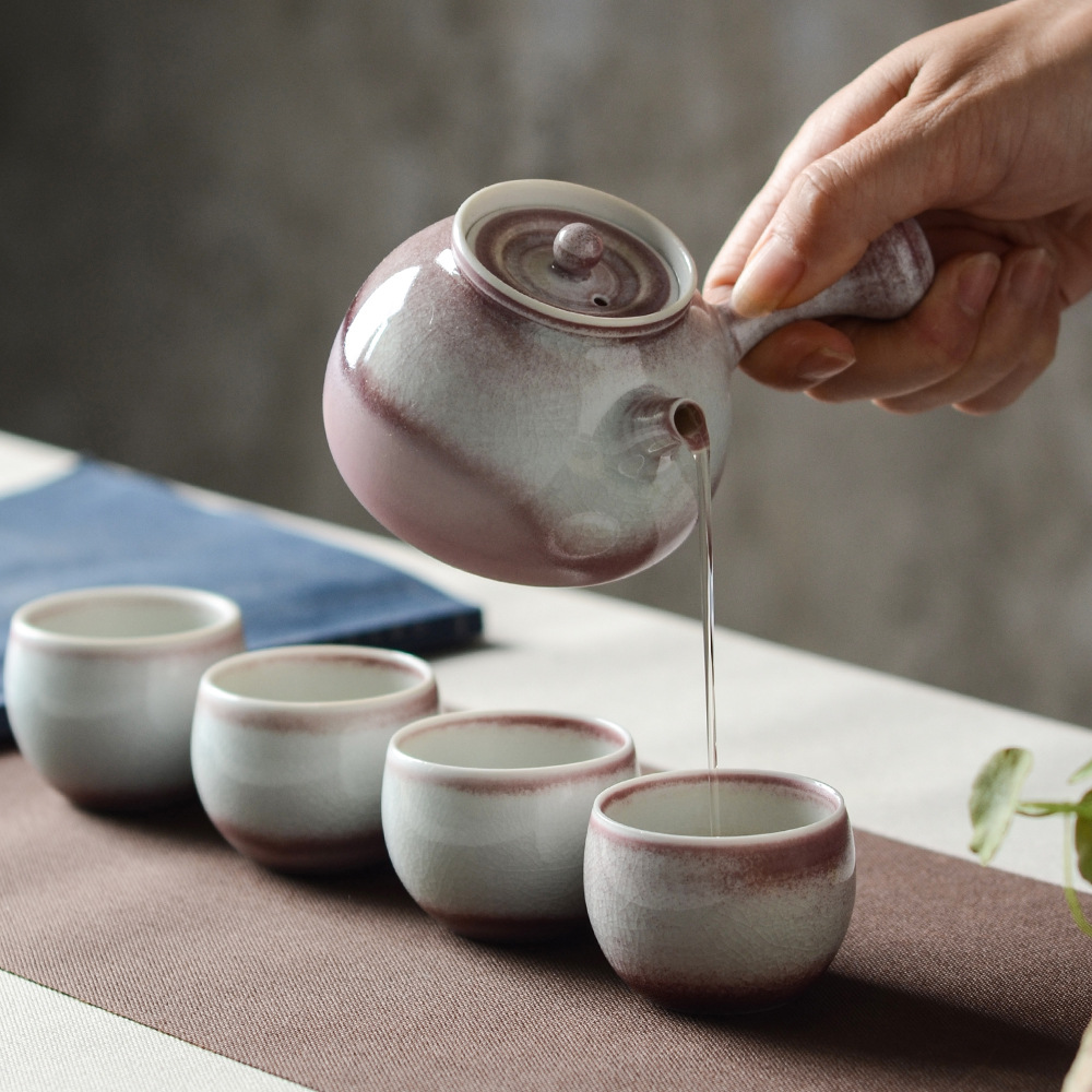 Glaze Side Handle Pot Ceramic Kung Fu Tea Set Single Teapot JapaneseStyle Household Handmade Ball Hole Filter Teapot