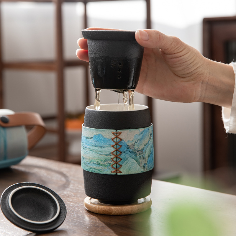 Qianli Jiangshan Portable Travel Personal Cup Office Tea Cup Ceramic Filter Mug with Lid Tea Cup