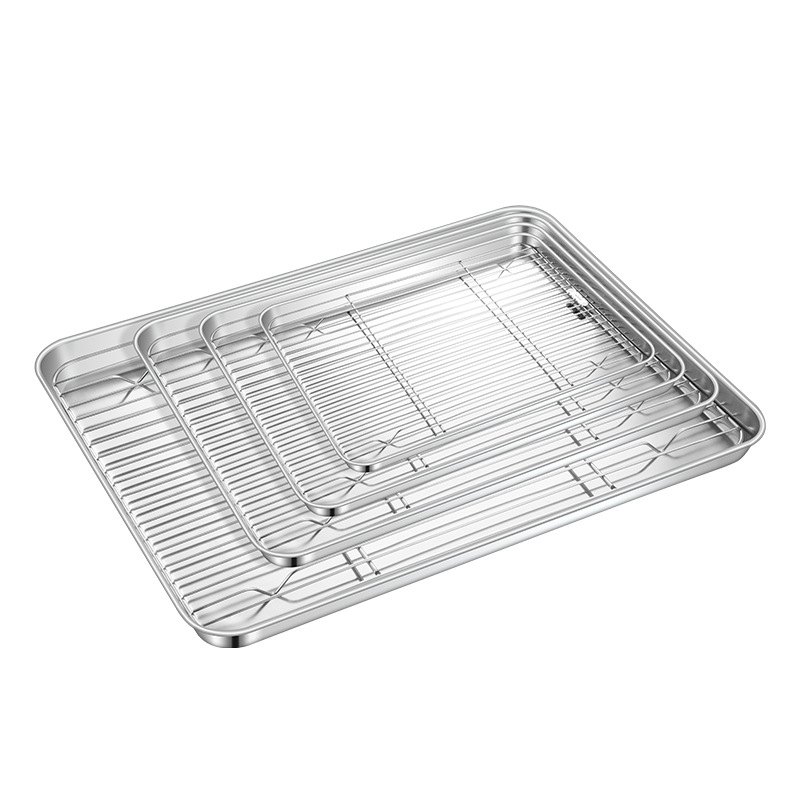 Tray Tea Tray Water Collecting Plate Draining Tray Barbecue Baking Plate with Mesh Rack Square Plate Oil Filter Tray