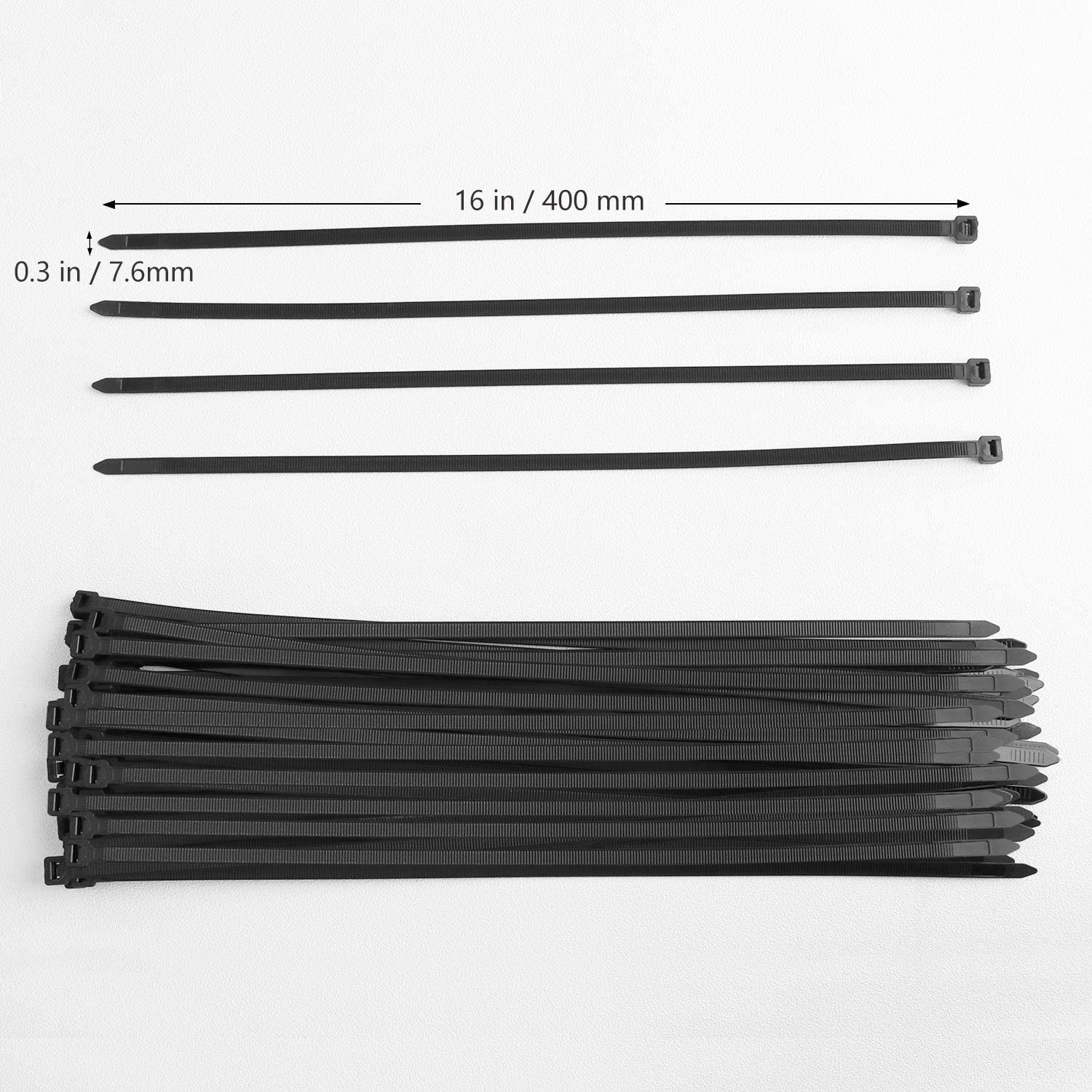 Cable Zipper Tie Heavy Self-Locking Nylon Tie Suitable for Cable 100 Pack (16 Inches, Black)