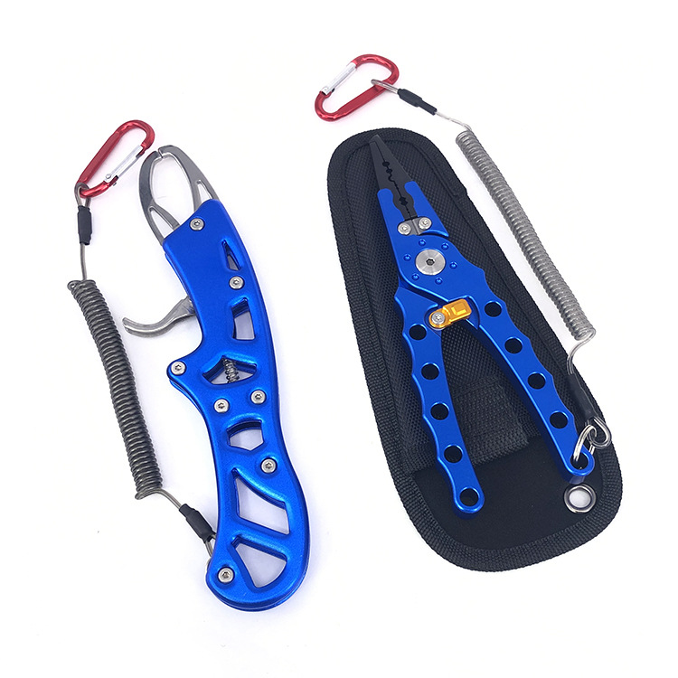 Aluminum Alloy Fish Control Device Forceps Set Open-Loop Pliers with Steel Wire Connecting Rope for Fishing Rod Multi-Functional Fishing Pliers with Lock