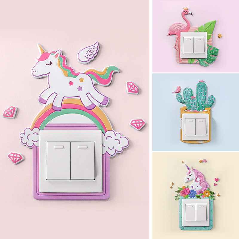Cross-Border Wall Sticker Soft Glue Luminous Unicorn 3D Stereo Switch Sticker Socket Protection Cover Simple Decoration Set