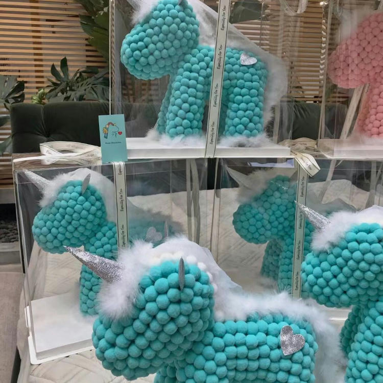 New Fur Ball Bounce Ball Unicorn Switch Three-Gear Mode Adjustable with Gift Box Ribbon Preserved Fresh Flower Unicorn
