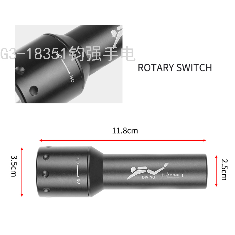 Cross-Border New Arrival T6 Super Bright Strong Light Diving Flashlight Rotary Switch Led Waterproof Long Shot Aluminum Alloy Torch