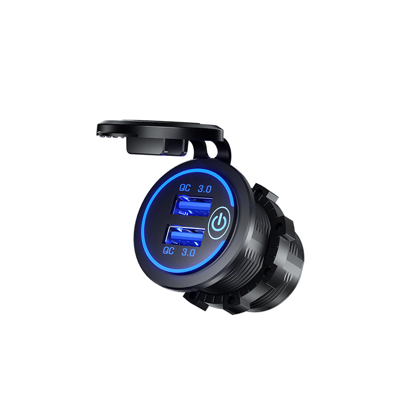 New Dual USB Car Charger Automobile Motorcycle Boat Waterproof Modified Car Charger Double Qc30 with Touch Switch