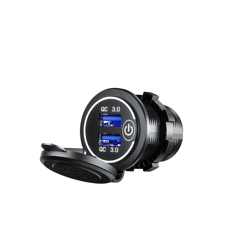 New Dual USB Car Charger Automobile Motorcycle Boat Waterproof Modified Car Charger Double Qc30 with Touch Switch