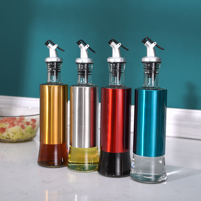 300 Stainless Steel Oil Bottle Color Seasoning Bottle Oiler Soy Sauce Bottle Vinegar Bottle Cooking Wine Bottle Press Switch Cooking Wine Bottle
