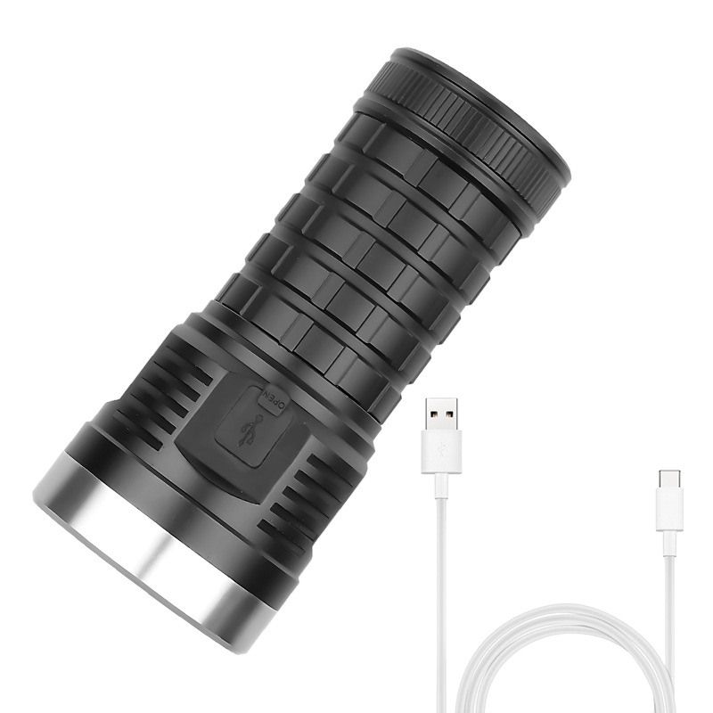Cross-Border New Arrival Xhp50 Power Torch Built-in Battery Pack USB Charging Touch Switch Large Flashlight Kit