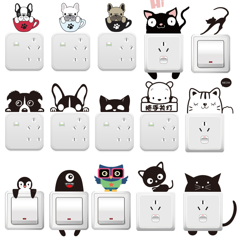 Plastic PVC Wall Sticker Cute Cartoon Animal Korean Creative Wall Decoration Socket Sticker Switch Sticker Xp8010