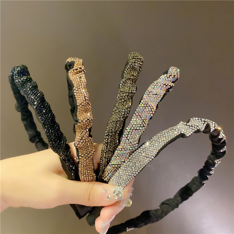Hairpin Headband Women&#039;s Summer Retro French Fully-Jeweled Crystal Headband Face Wash Pressure Hair Band Net Red 2021 New
