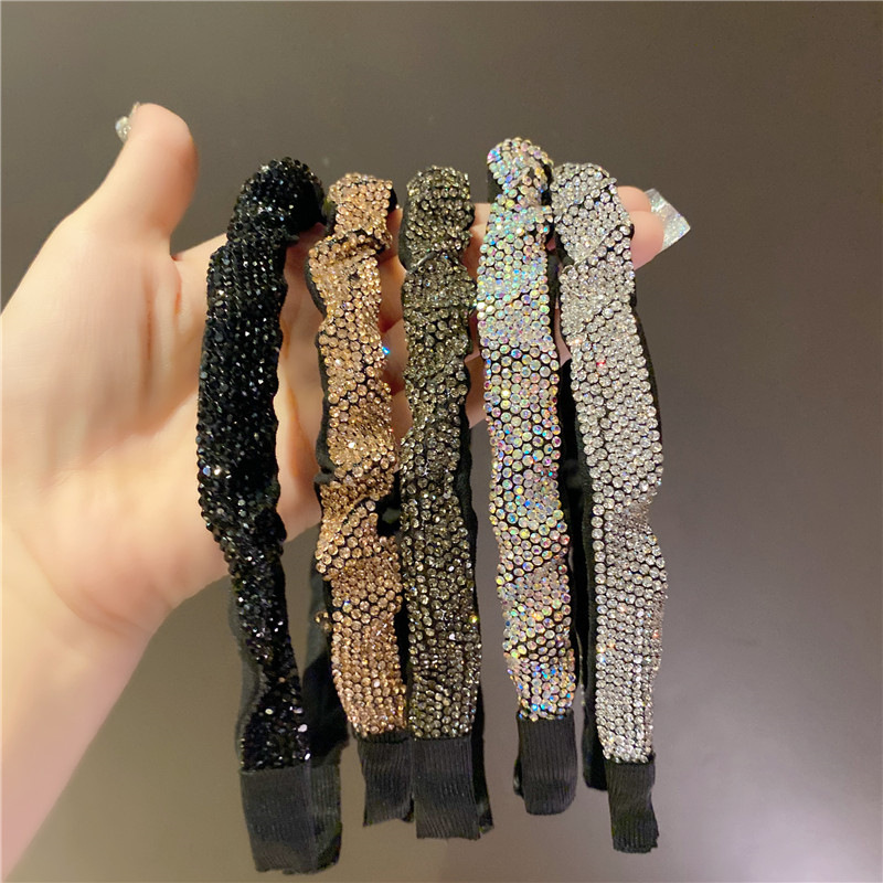 Hairpin Headband Women&#039;s Summer Retro French Fully-Jeweled Crystal Headband Face Wash Pressure Hair Band Net Red 2021 New